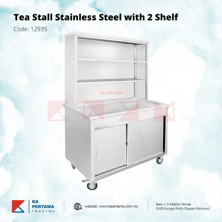 Tea Counter Full Stainless Steel with 2 Shelf