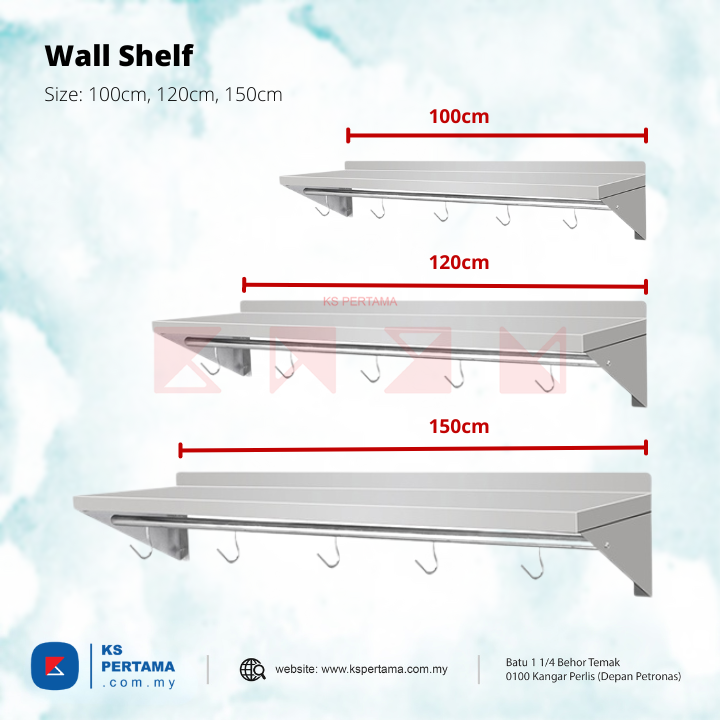 Wall Shelf Stainless Steel with Hook