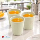 Plastic Cup Tumbler (6 unit Bundle) shown in a restaurant dining setting; food and other tableware are styling props