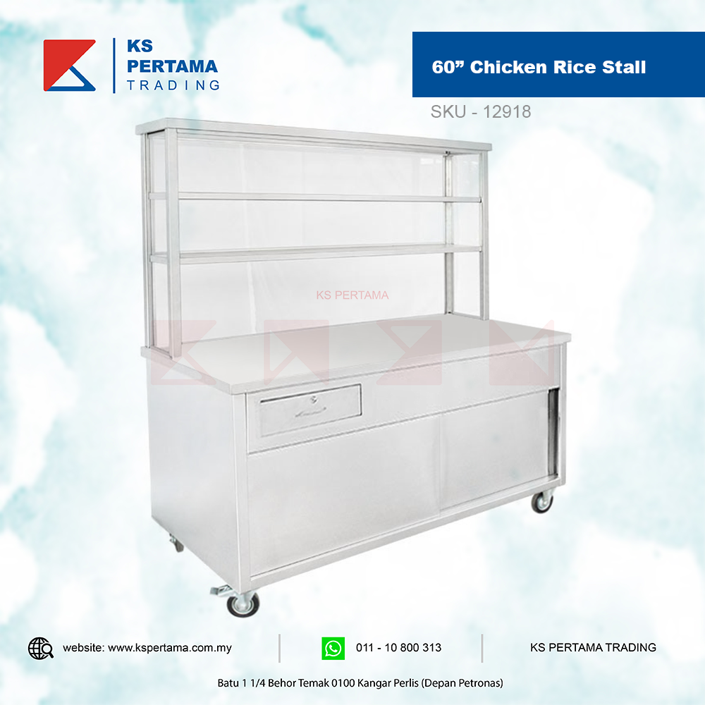 Display Rack For Chicken Rice Stall-60in Chicken Rice Counter with Glass Display – KS PERTAMA TRADING