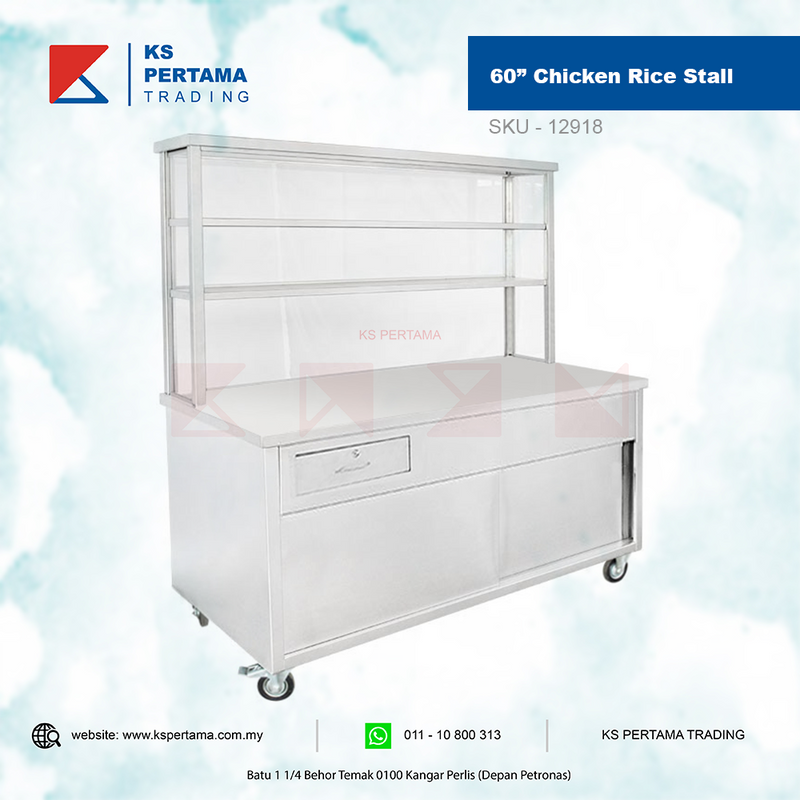 Stall-60in Chicken Rice Counter with Glass Display